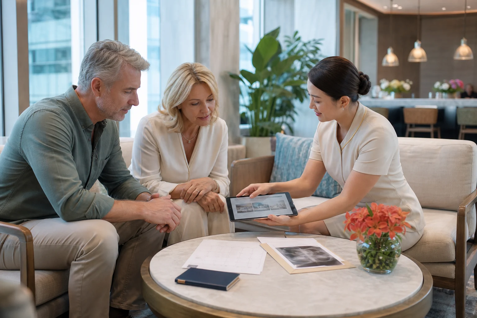 Dental travel coordinator planning treatment and a Vietnam itinerary with international patients